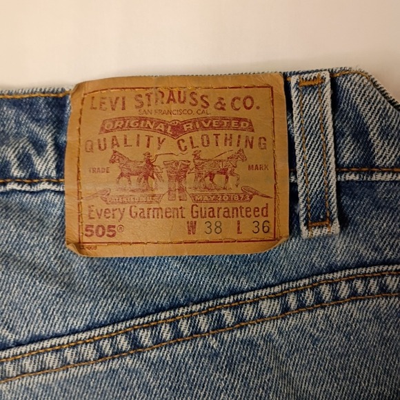 Vtg 91 Levis 505 Regular Fit Straight 38x36 (36x32) Denim Blue Jeans Zip Fly USA - Picture 7 of 16